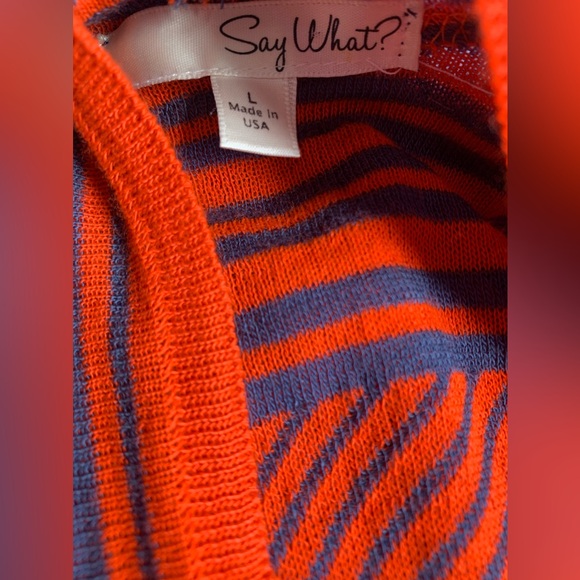 Orange & blue sweater shawl vest with fringe. Clemson or Hippie by SAY WHAT? - Picture 4 of 8